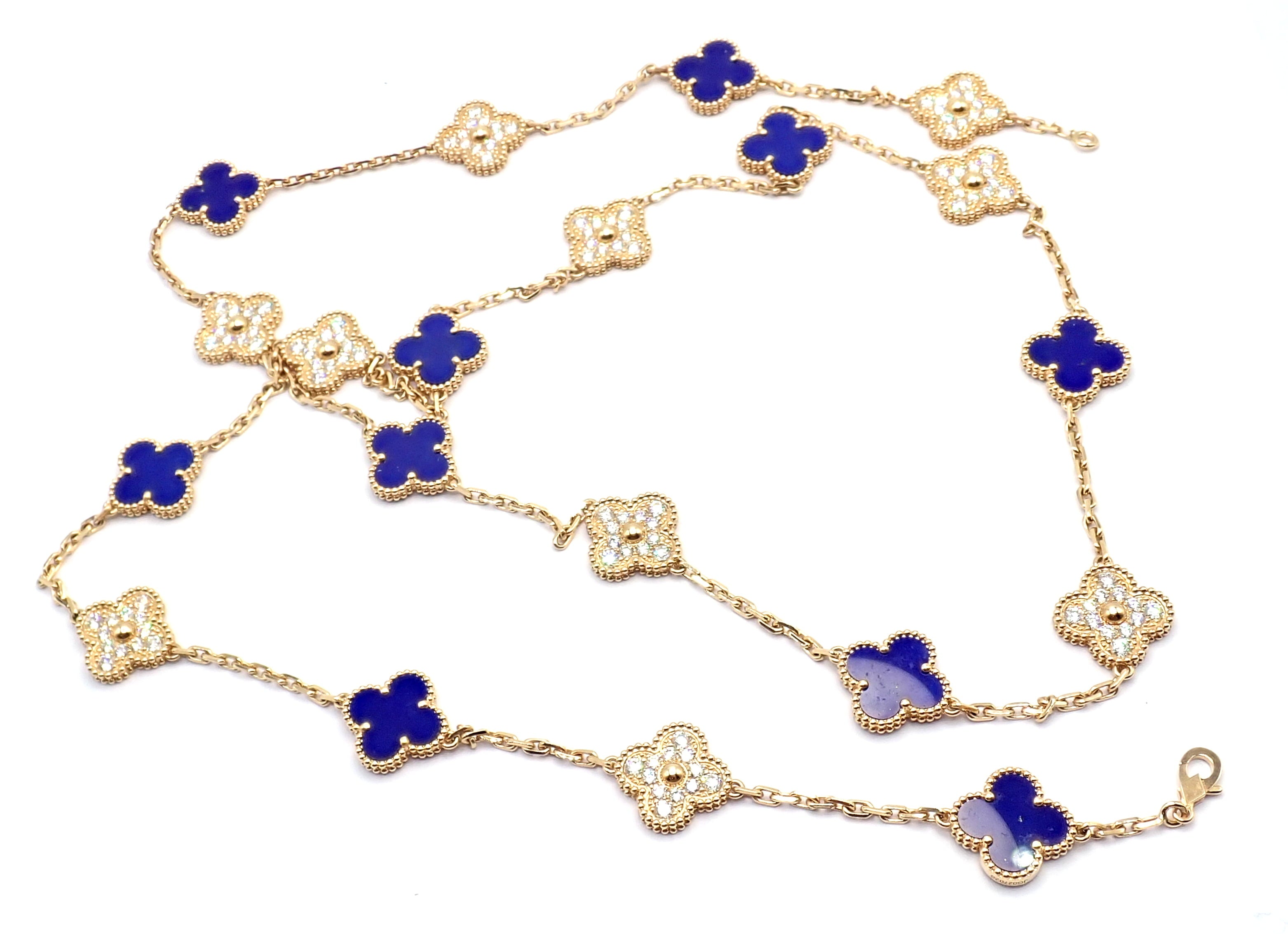 Van Cleef & Arpels Jewelry & Watches:Fine Jewelry:Necklaces & Pendants Van Cleef & Arpels 18k Yellow Gold 20 Motif Alhambra Diamond Lapis Necklace