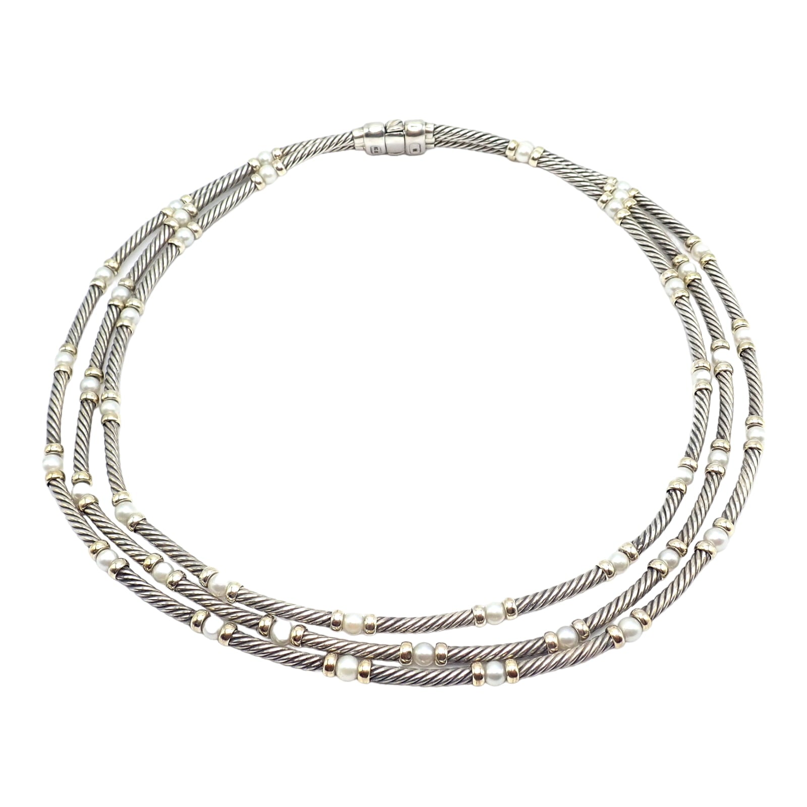 David Yurman Jewelry & Watches:Fine Jewelry:Necklaces & Pendants David Yurman DY Sterling Silver 14k Yellow Gold 3 Cable 3mm Pearl Necklace 15"