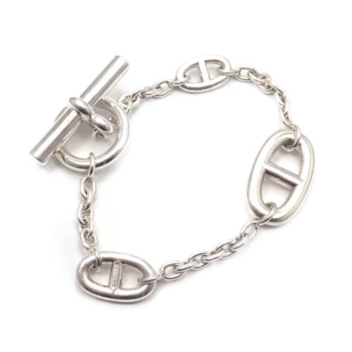Authentic! Hermes Sterling Silver Chaine D'Ancre Toggle Bracelet 6.5