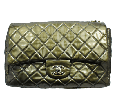 Chanel Clothing, Shoes & Accessories:Women:Women's Bags & Handbags 2008 Chanel Classic Jumbo Quilted Patent Leather Rare Olive Green Handbag Purse