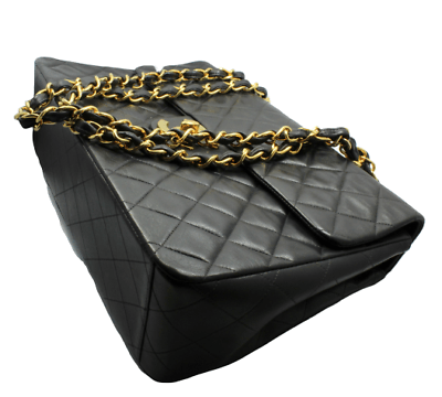 1995 Chanel Jumbo XL Black Quilted Lambskin Single Flap Handbag Purse | Fortrove