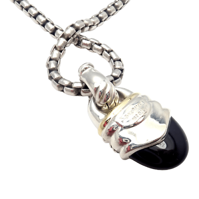 David Yurman Jewelry & Watches:Fine Jewelry:Necklaces & Pendants David Yurman 18k Yellow Gold + Silver Onyx Diamond Acorn Pendant Chain Necklace