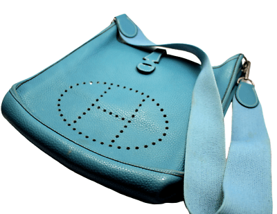 Hermes Blue Jean Clemence Leather Evelyne GM III Bag - Yoogi's Closet