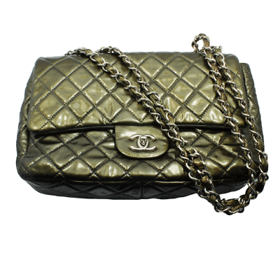 Chanel Clothing, Shoes & Accessories:Women:Women's Bags & Handbags 2008 Chanel Classic Jumbo Quilted Patent Leather Rare Olive Green Handbag Purse