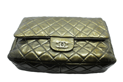 CHANEL Iridescent Lambskin Quilted Medium Double Flap Green 1226211