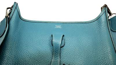 Authentic! Hermes Evelyne Blue Jean Epsom Leather Pm Handbag Purse