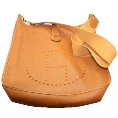 Authentic! Hermes Evelyne Orange Brown Epsom Leather GM Handbag Purse