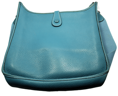 Authentic! Hermes Evelyne Blue Jean Epsom Leather Pm Handbag Purse