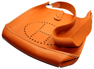 Authentic! Hermes Evelyne Orange Brown Epsom Leather GM Handbag Purse