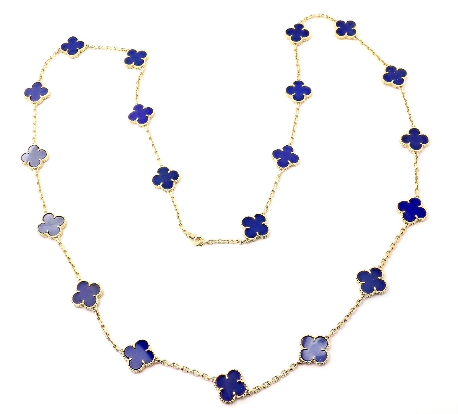 Van Cleef & Arpels Jewelry & Watches:Fine Jewelry:Necklaces & Pendants Authentic! Van Cleef & Arpels 18k Gold 20 Motif Alhambra Lapis Necklace Paper