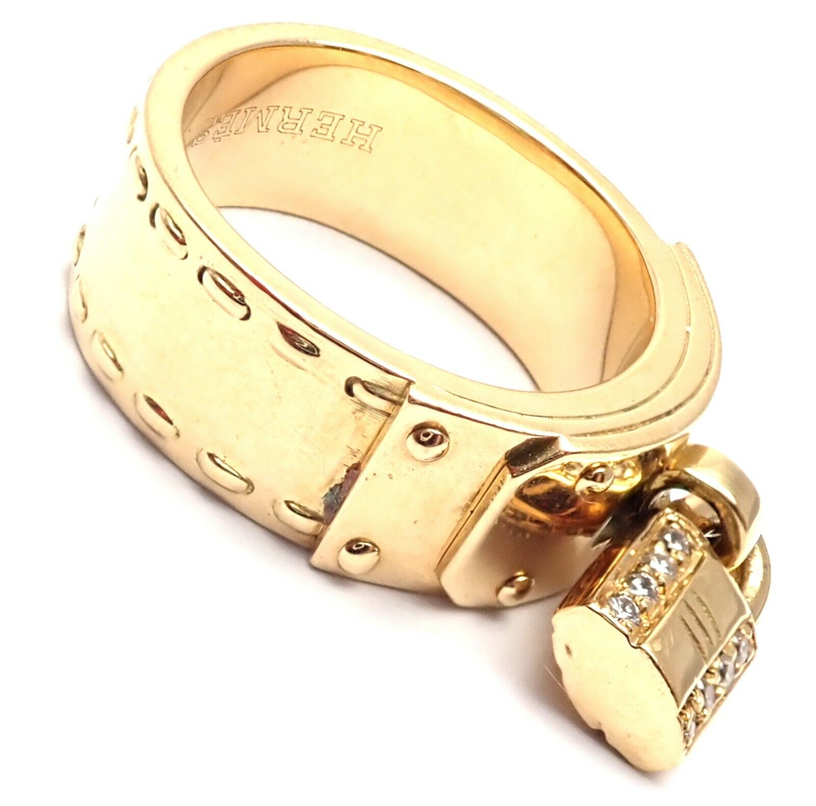 Hermes Jewelry & Watches:Fine Jewelry:Rings Rare! Authentic Hermes 18k Yellow Gold Diamond "H" Lock Band Ring Size 50