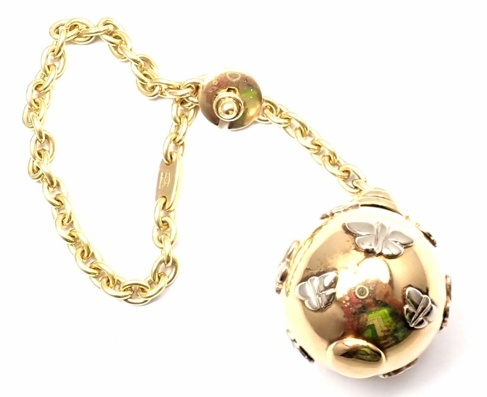 Bulgari Jewelry & Watches:Fine Jewelry:Rings Authentic! Bvlgari Bulgari 18k Yellow And White Gold Butterfly Globe Keychain