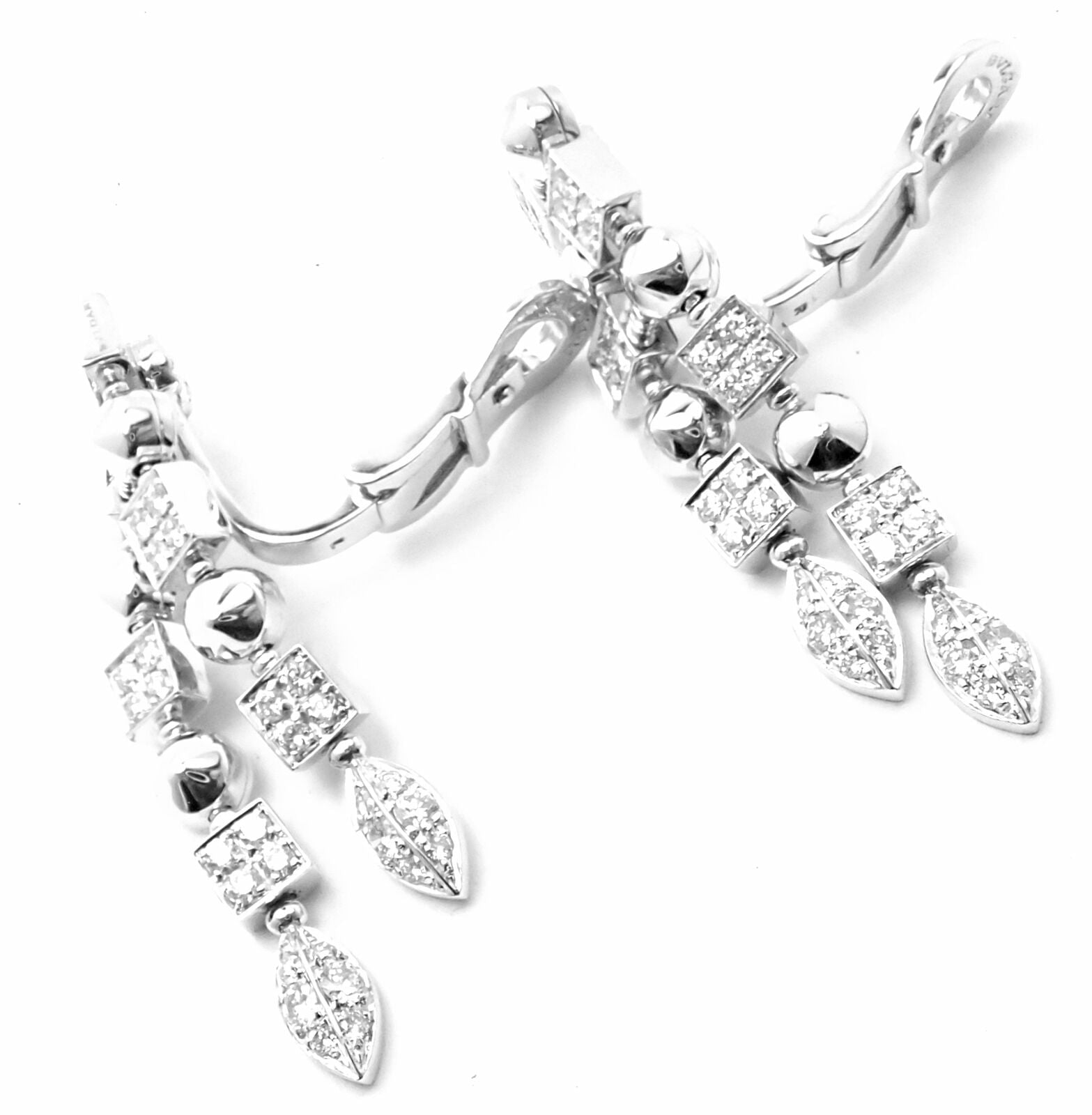 Bvlgari Jewelry & Watches:Fine Jewelry:Earrings Authentic! Bulgari Bvlgari Lucea 18k White Gold Diamond Long Drop Earrings