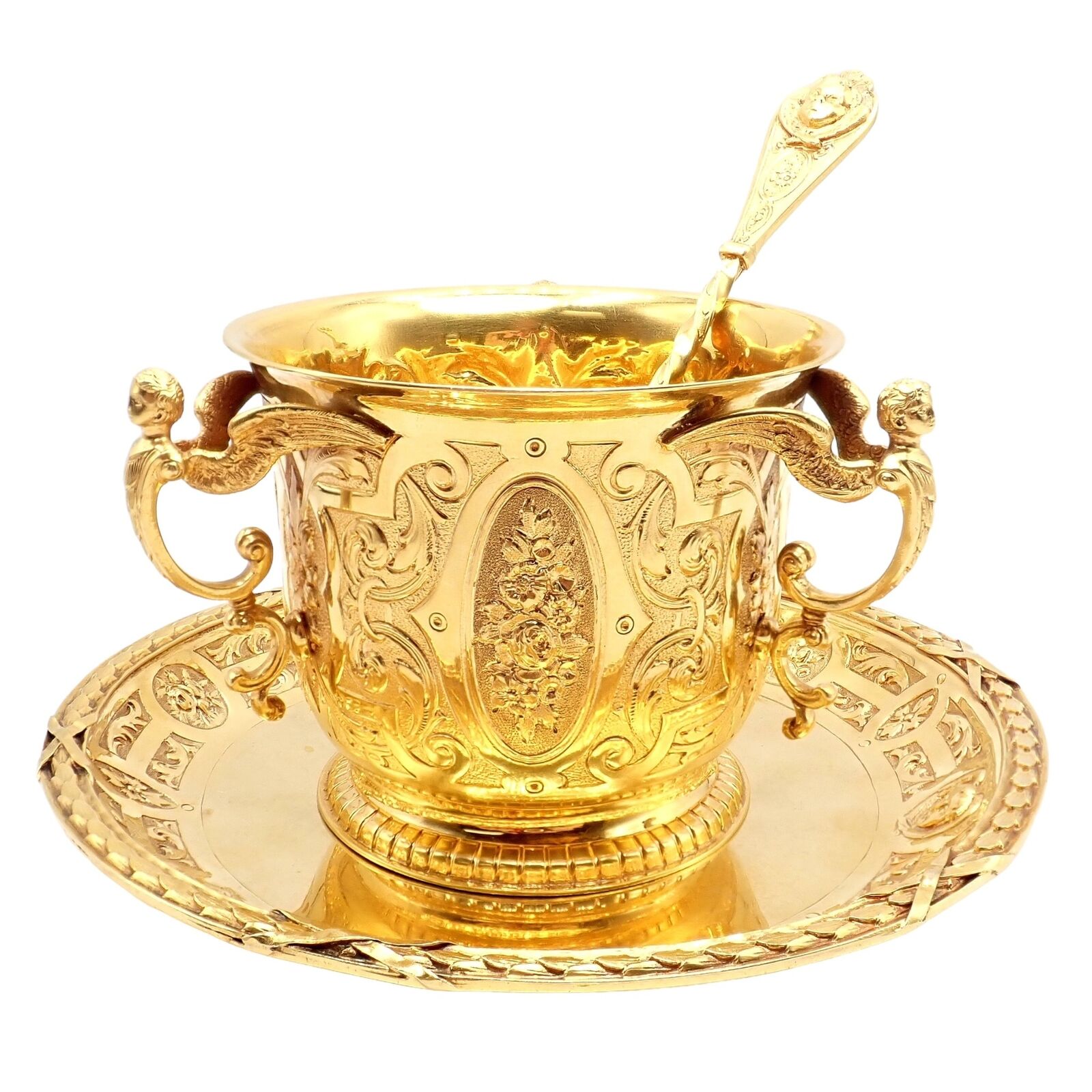 Abraham Portal Antiques:Other Antiques Antique Solid 18k Yellow Gold Sugar Bowl Dish Spoon Abraham Portal Set c. 1779