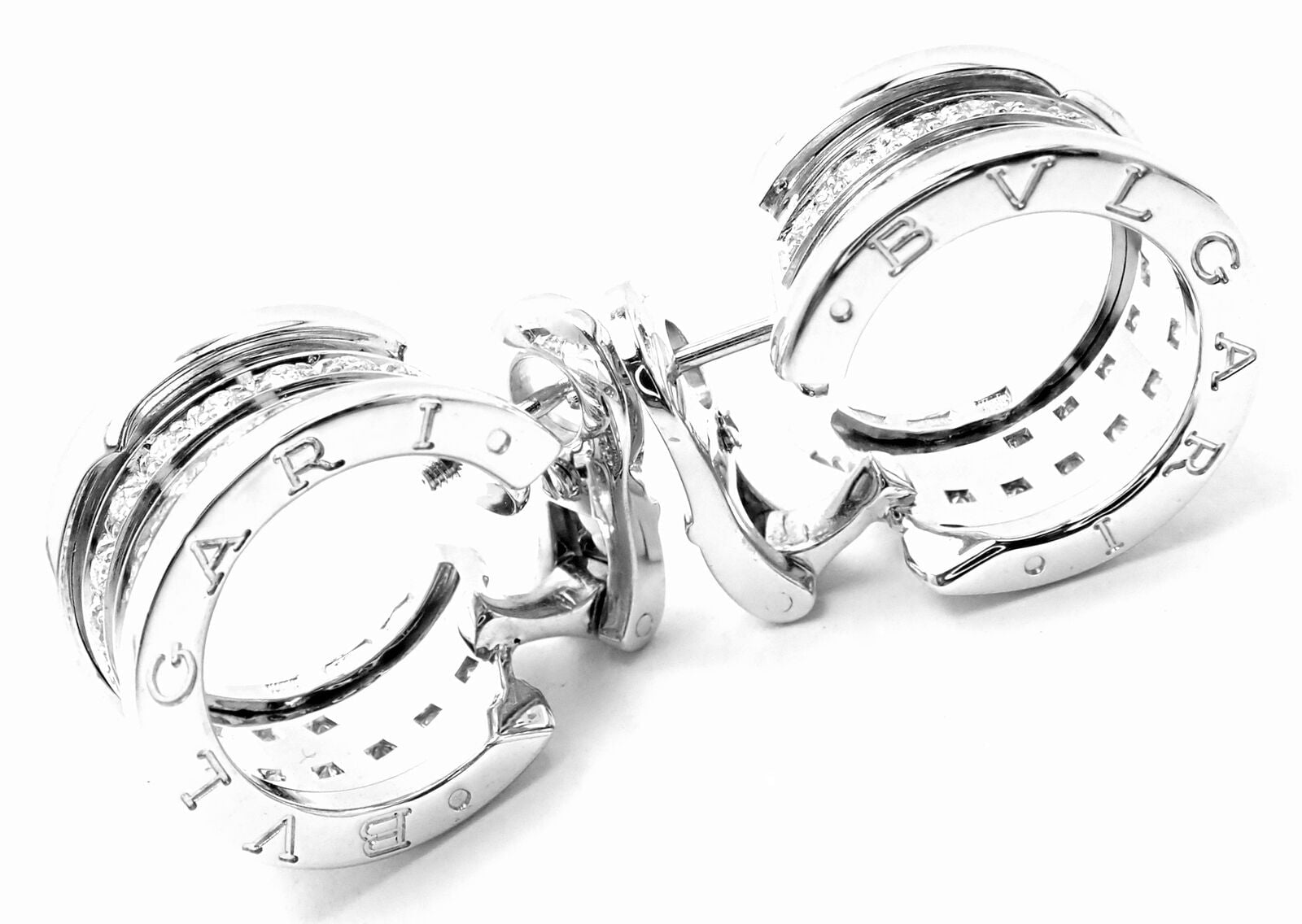 Bvlgari Jewelry & Watches:Fine Jewelry:Earrings Authentic! Bulgari Bvlgari B.Zero1 18k White Gold Diamond Hoop Earrings