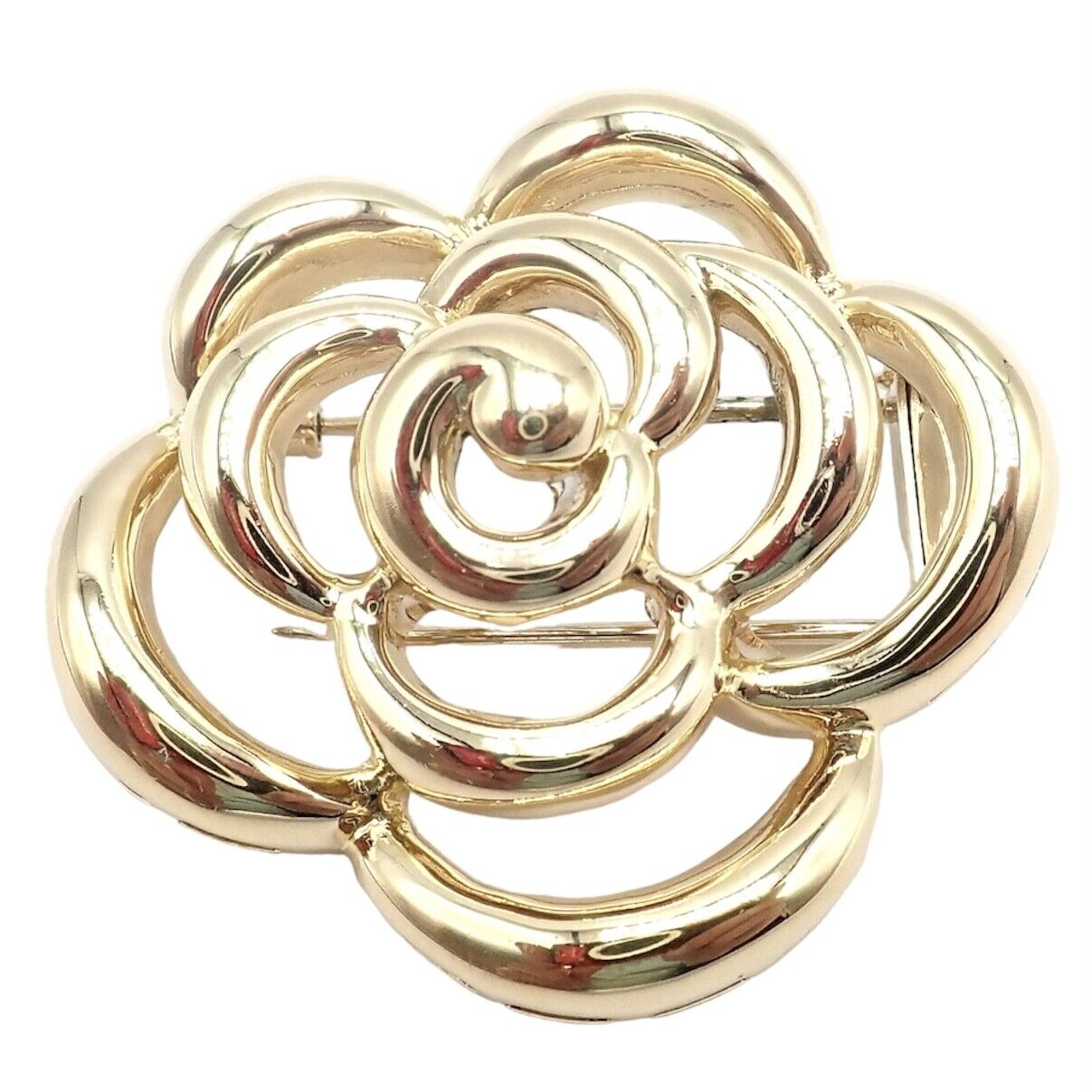 Chanel Camellia Red Leather Gold Tone Brooch Chanel