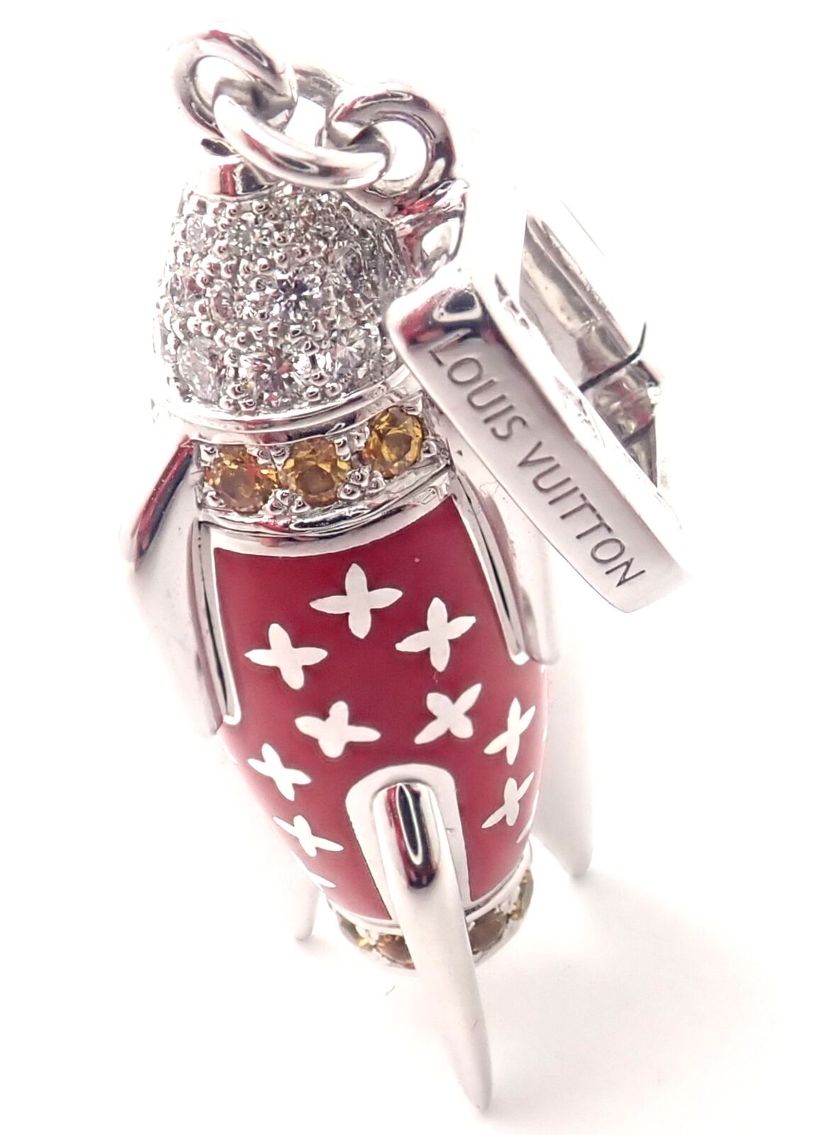 Louis Vuitton Jewelry & Watches:Fine Jewelry:Necklaces & Pendants Authentic! Louis Vuitton 18k White Gold Diamond Enamel Rocket Ship Charm Pendant
