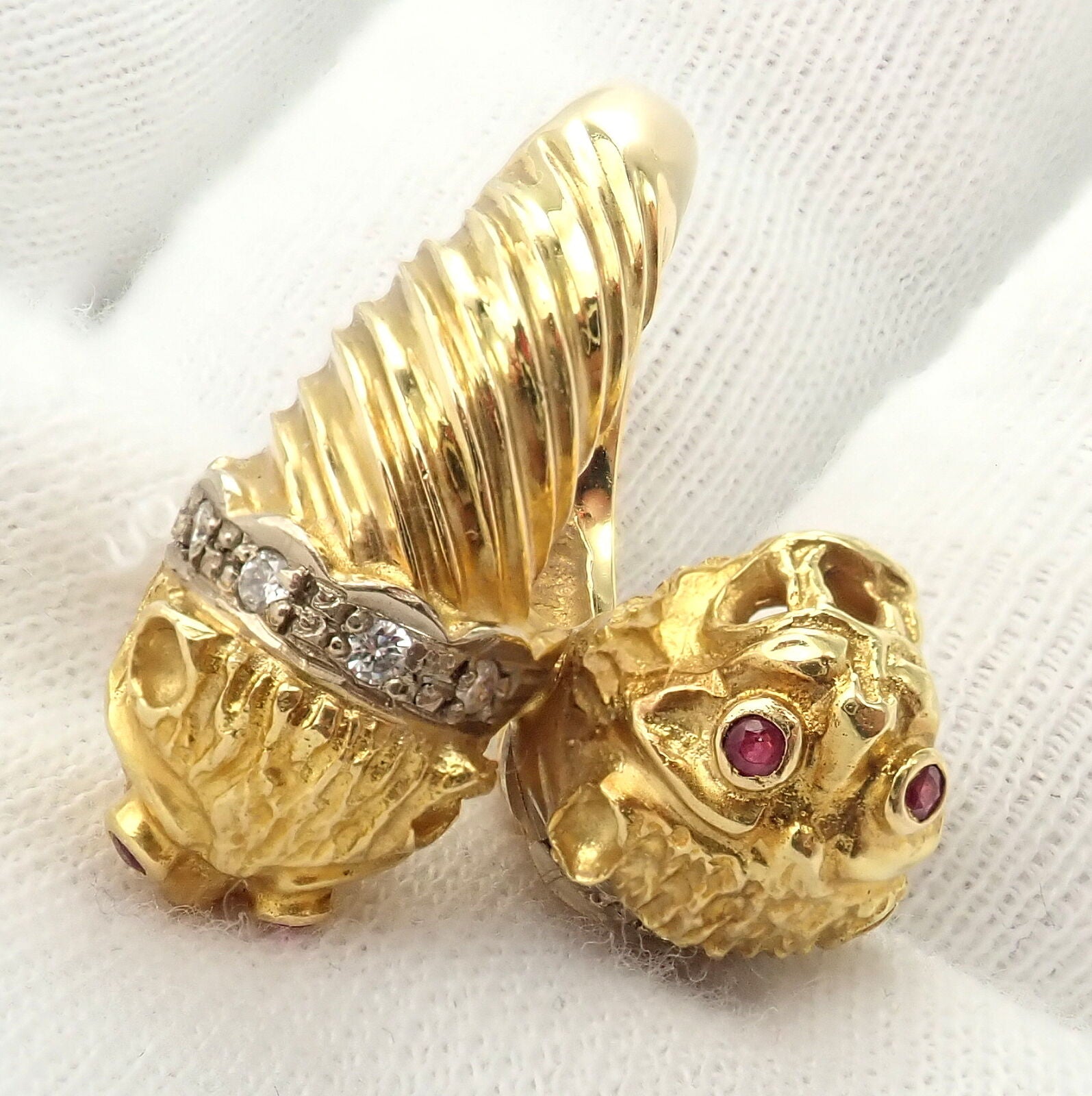 Lalaounis Jewelry & Watches:Fine Jewelry:Rings Authentic! Ilias Lalaounis 18k Yellow Gold Chimera Two Head Diamond Ruby Ring