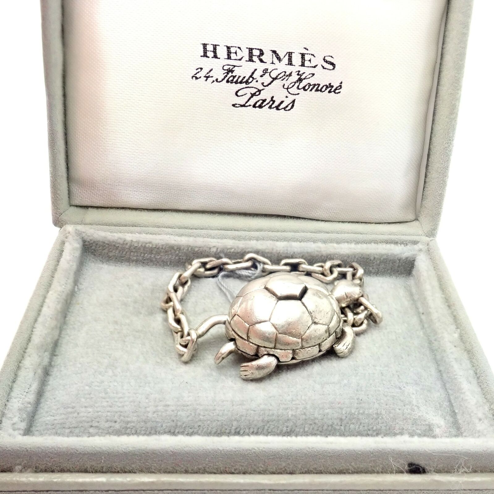Hermes Jewelry & Watches:Fine Jewelry:Bracelets & Charms Vintage Hermes Silver Secret Mechansim Turtle Key Chain Charm Childrens Bracelet