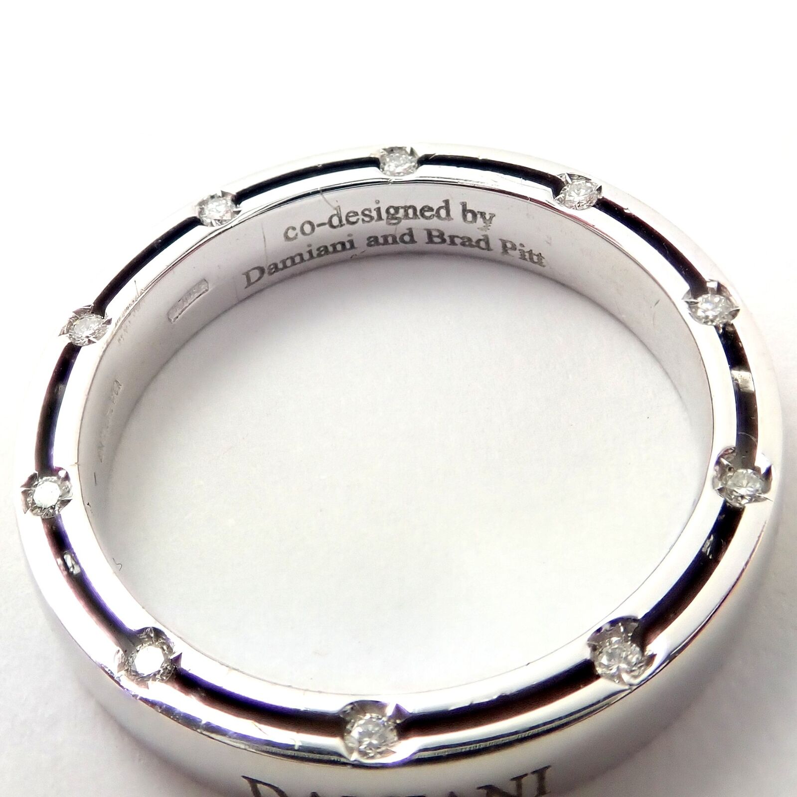 Damiani Jewelry & Watches:Fine Jewelry:Rings Authentic Damiani Brad Pitt 18k White Gold 20 Diamond 4mm Band Ring Sz 8.25