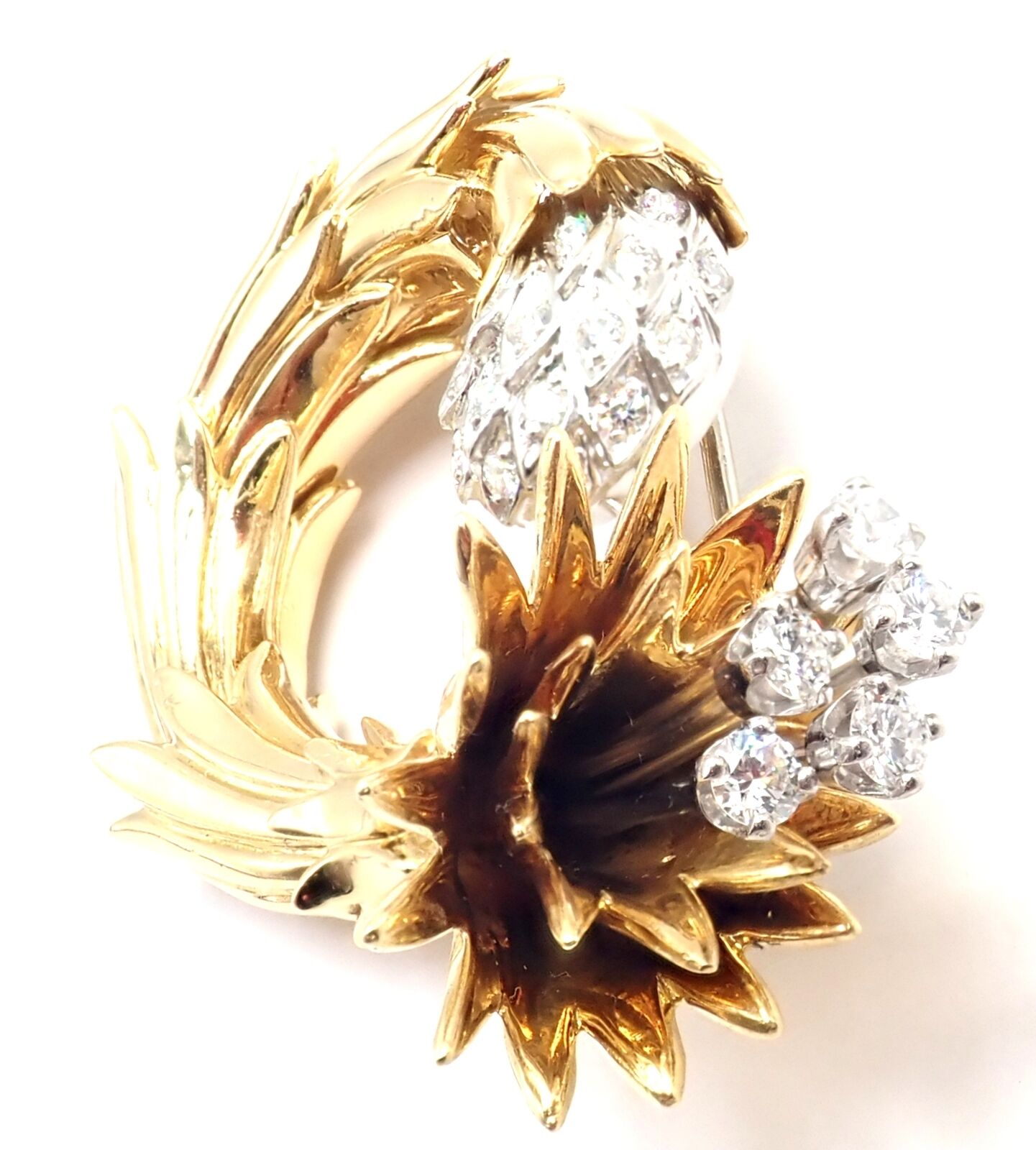 Authentic! Tiffany & Co Schlumberger 18K Yellow Gold Platinum Diamond Pin Brooch