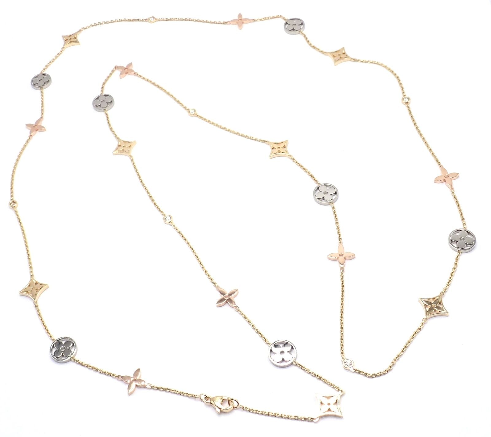 Louis Vuitton Jewelry & Watches:Fine Jewelry:Necklaces & Pendants Authentic! Louis Vuitton 18k Tri-Color Gold Diamond 35" Long Link Chain Necklace