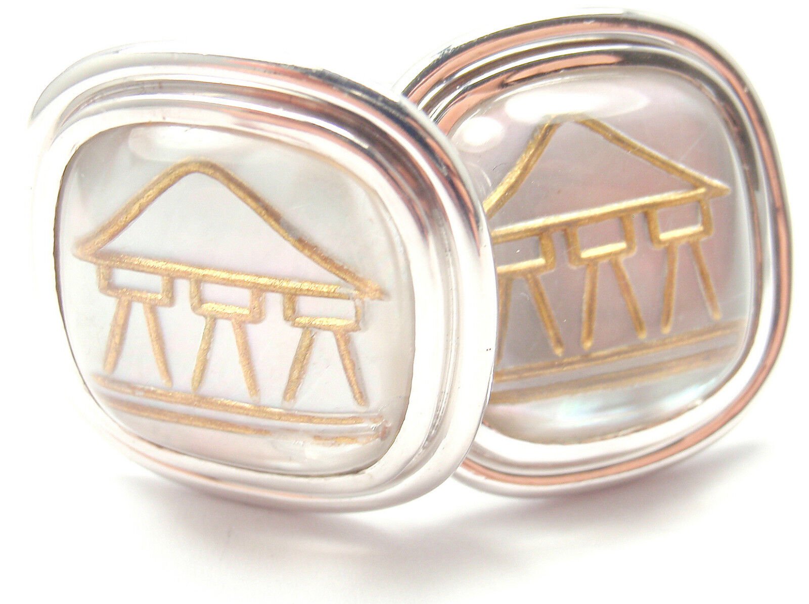 Temple St. Clair Jewelry & Watches:Men's Jewelry:Cufflinks Authentic! Temple St Clair 18k Yellow Gold Crystal MOP Temple Cufflinks