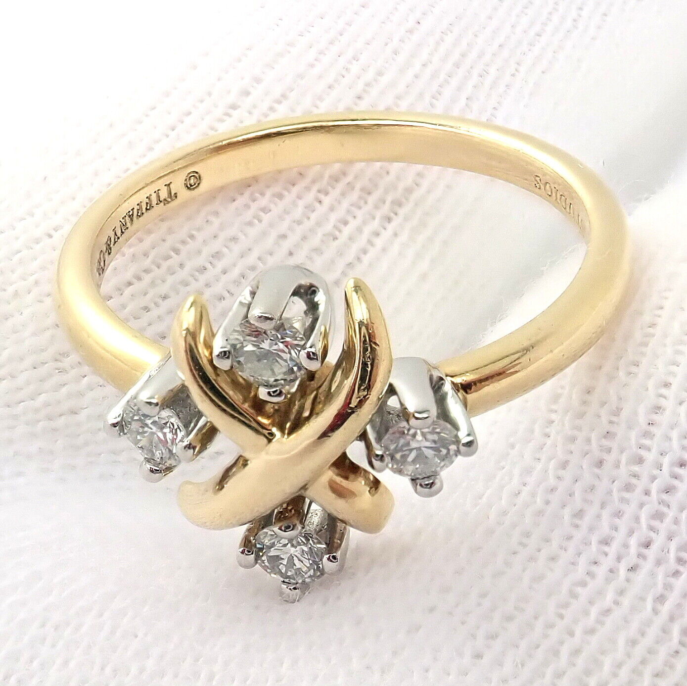 Tiffany & Co. Jewelry & Watches:Fine Jewelry:Rings Authentic! Tiffany & Co Schlumberger 18k Gold Platinum Diamond Lynn Ring Sz 6.5