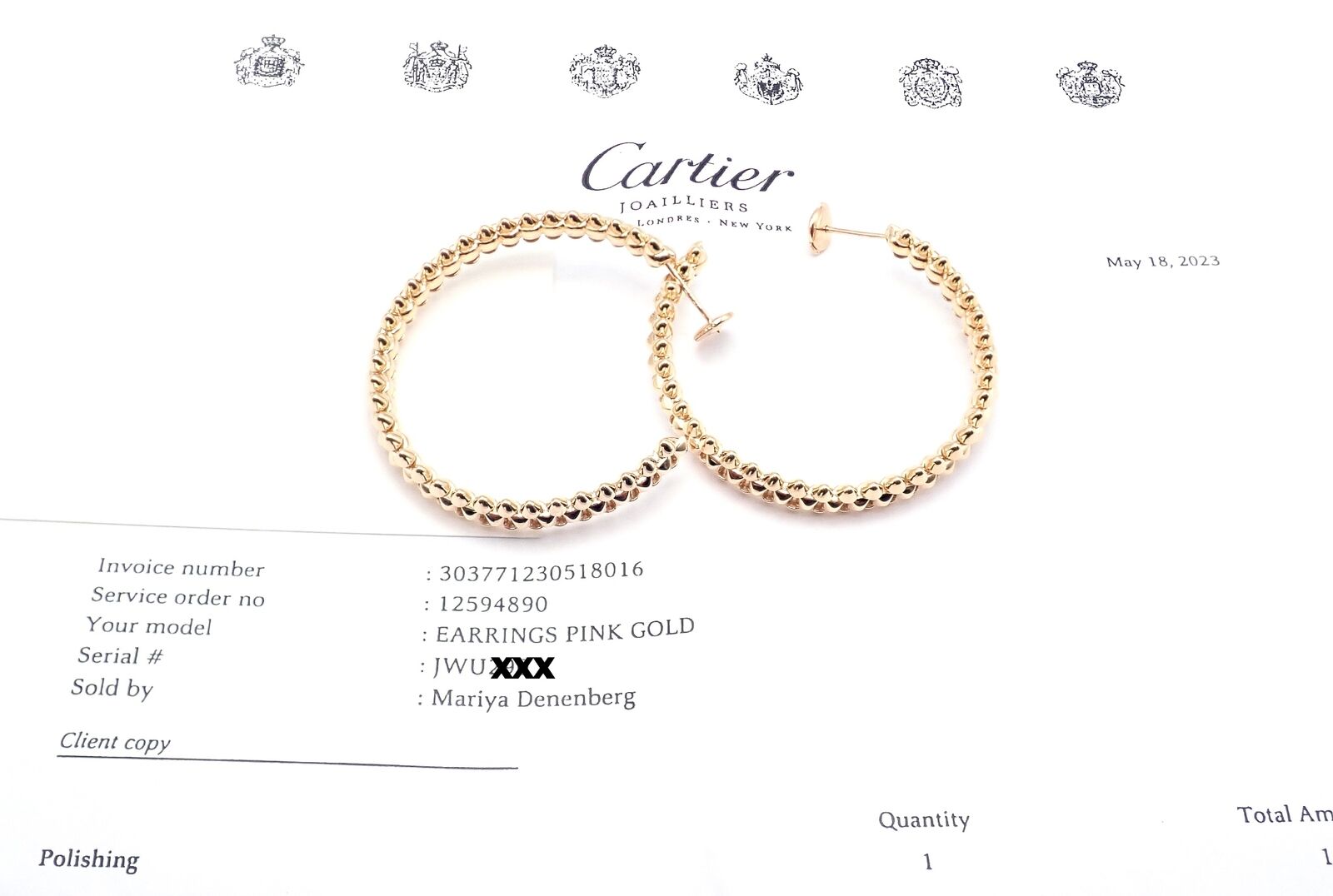 Authentic Clash De Cartier 18k Rose Gold Hoop Earrings Paper