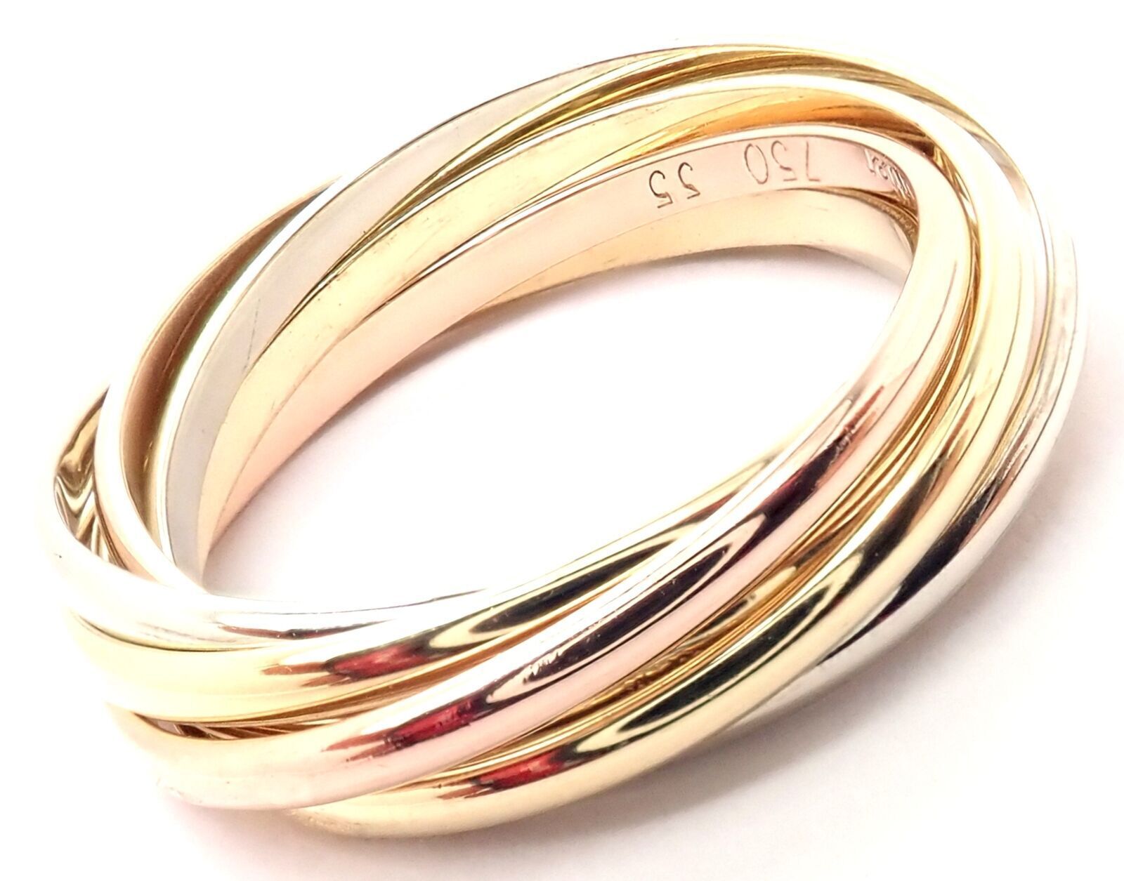 Cartier Jewelry & Watches:Fine Jewelry:Rings Authentic! Cartier Trinity 18k Tricolor Gold 7 Band Rolling Ring Size 55 Cert