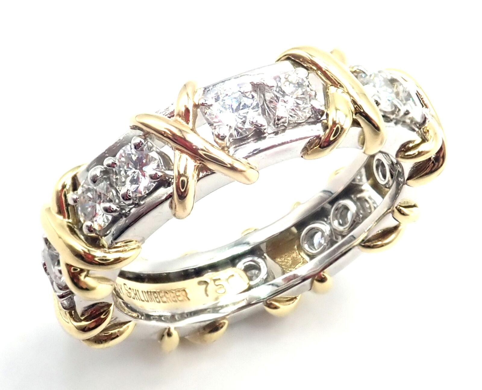 Tiffany & Co. Jewelry & Watches:Fine Jewelry:Rings Tiffany & Co Schlumberger 18k Gold Platinum 16 Stone Diamond Band Ring Size 7