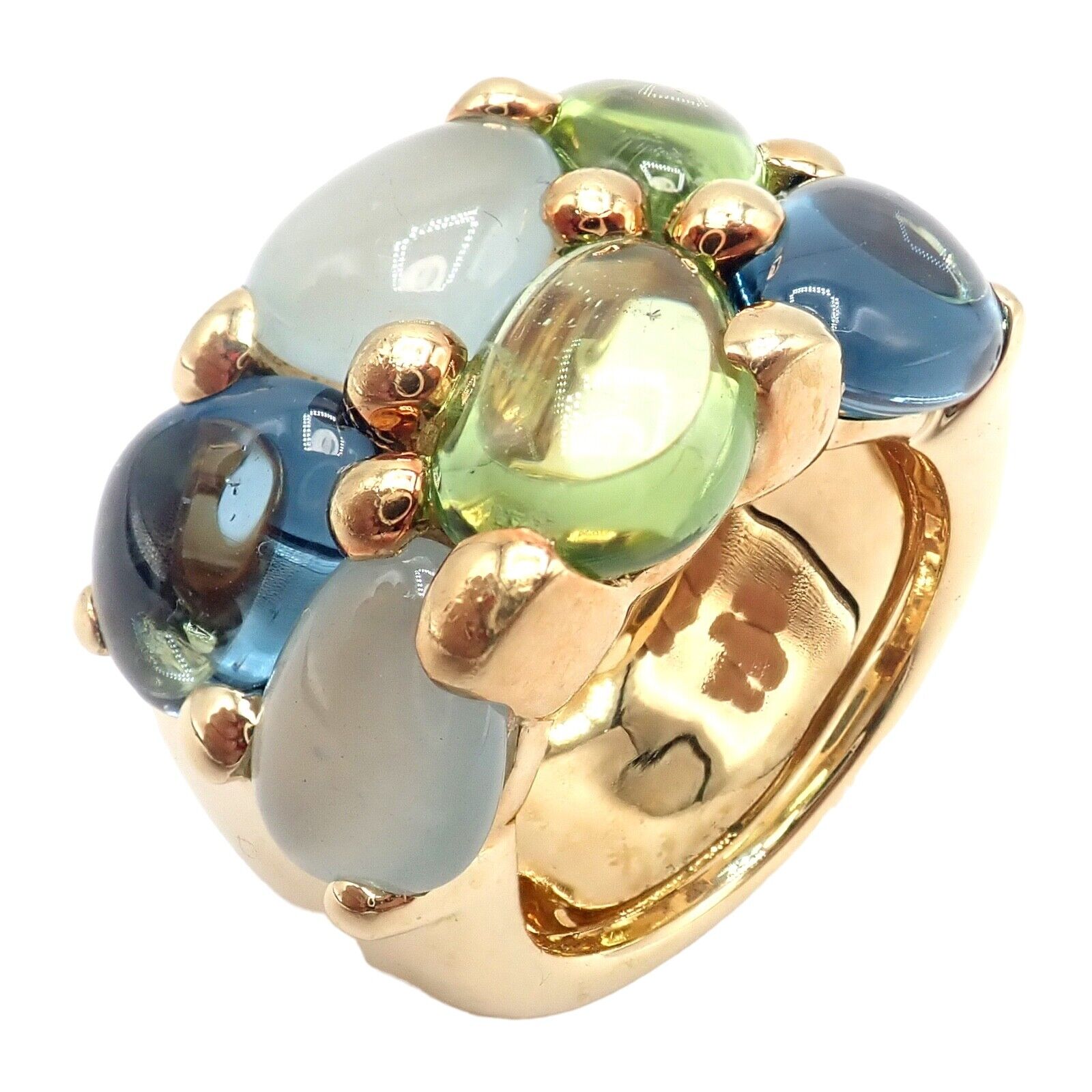 Pomellato Jewelry & Watches:Vintage & Antique Jewelry:Rings Authentic! Pomellato 18k Yellow Gold Sassi Large Peridot Topaz Aqua Ring sz 6