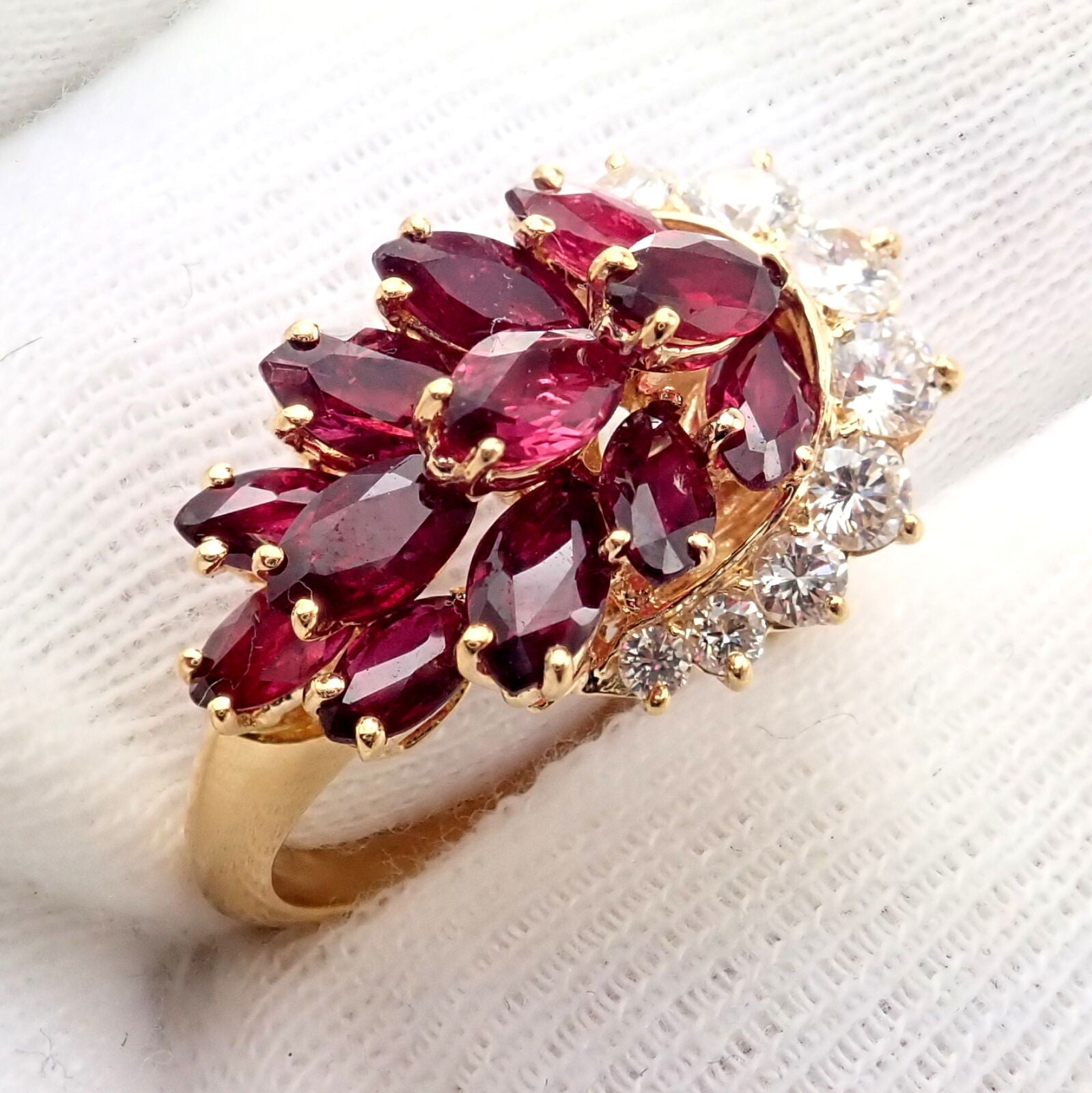 Rare Authentic Piaget 18k Yellow Gold Diamond Ruby Cocktail Ring