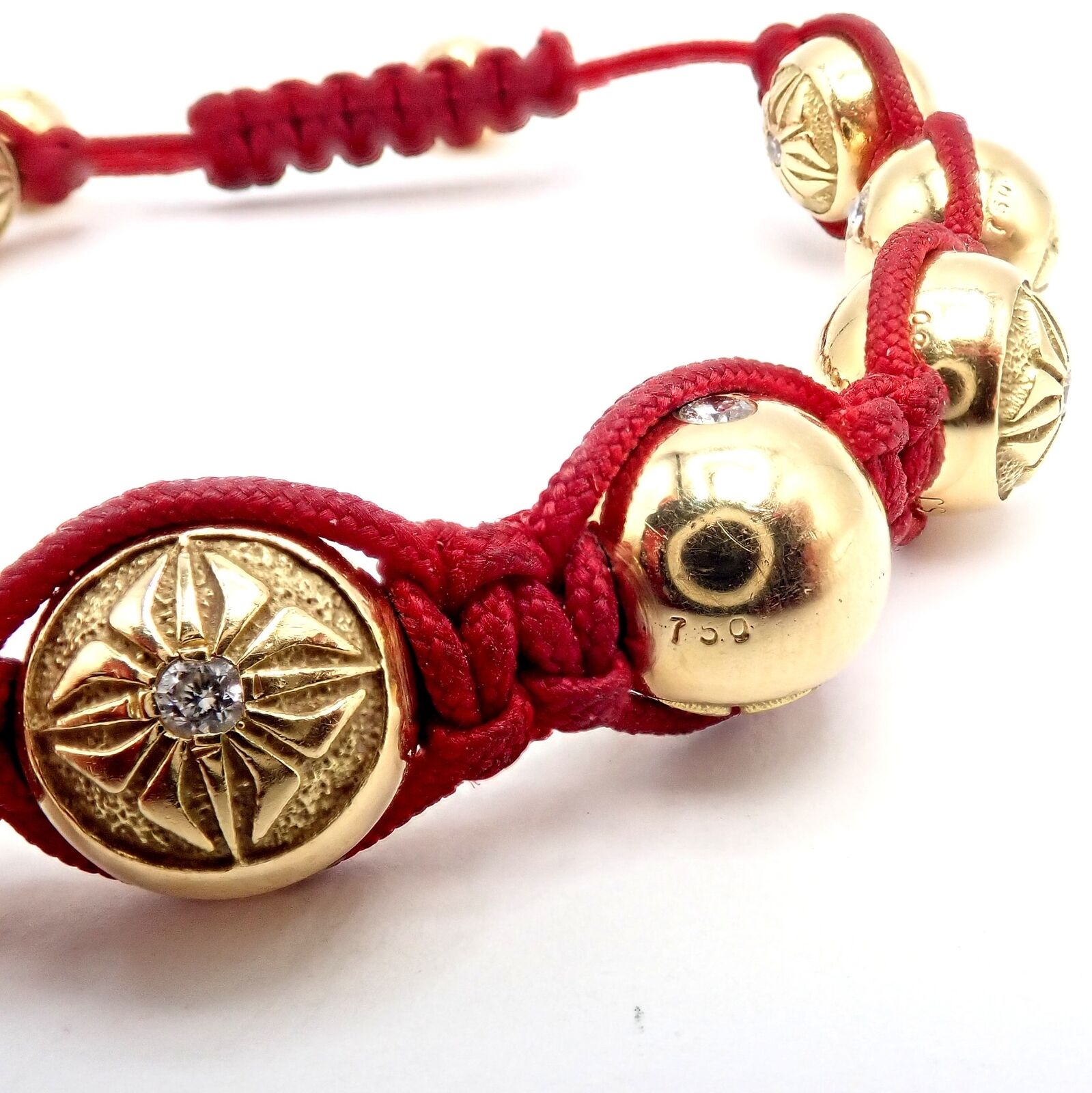 Shamballa Jewels Jewelry & Watches:Fine Jewelry:Bracelets & Charms Authentic! Shamballa Jewels 18k Yellow Gold Bead Diamond Lucky Red Cord Bracelet