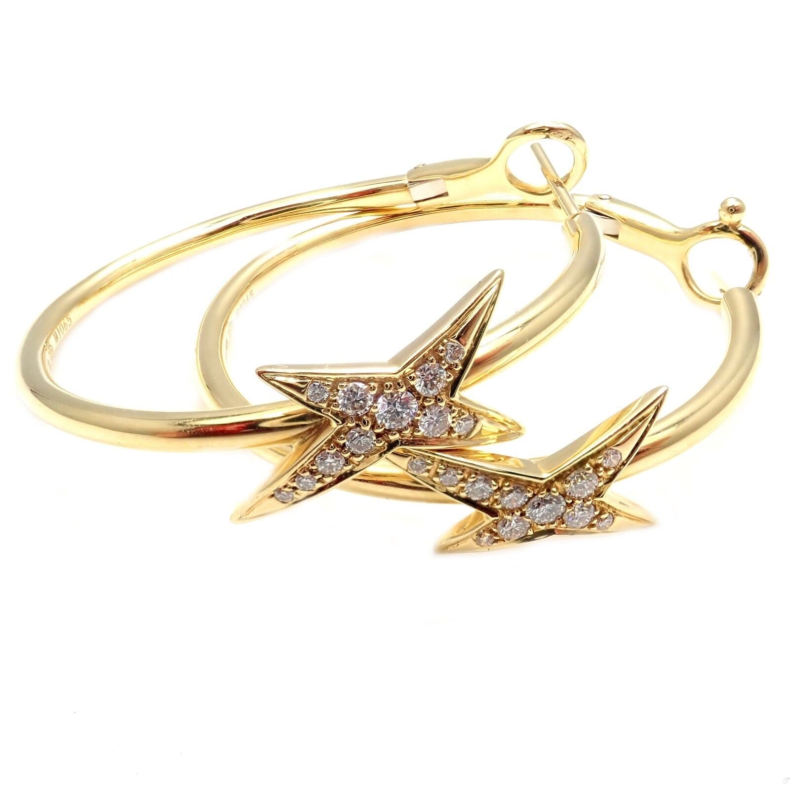 Mauboussin Jewelry & Watches:Vintage & Antique Jewelry:Earrings Rare! Mauboussin 18k Yellow Gold Diamond Celestial Star Etoile Hoop Earrings