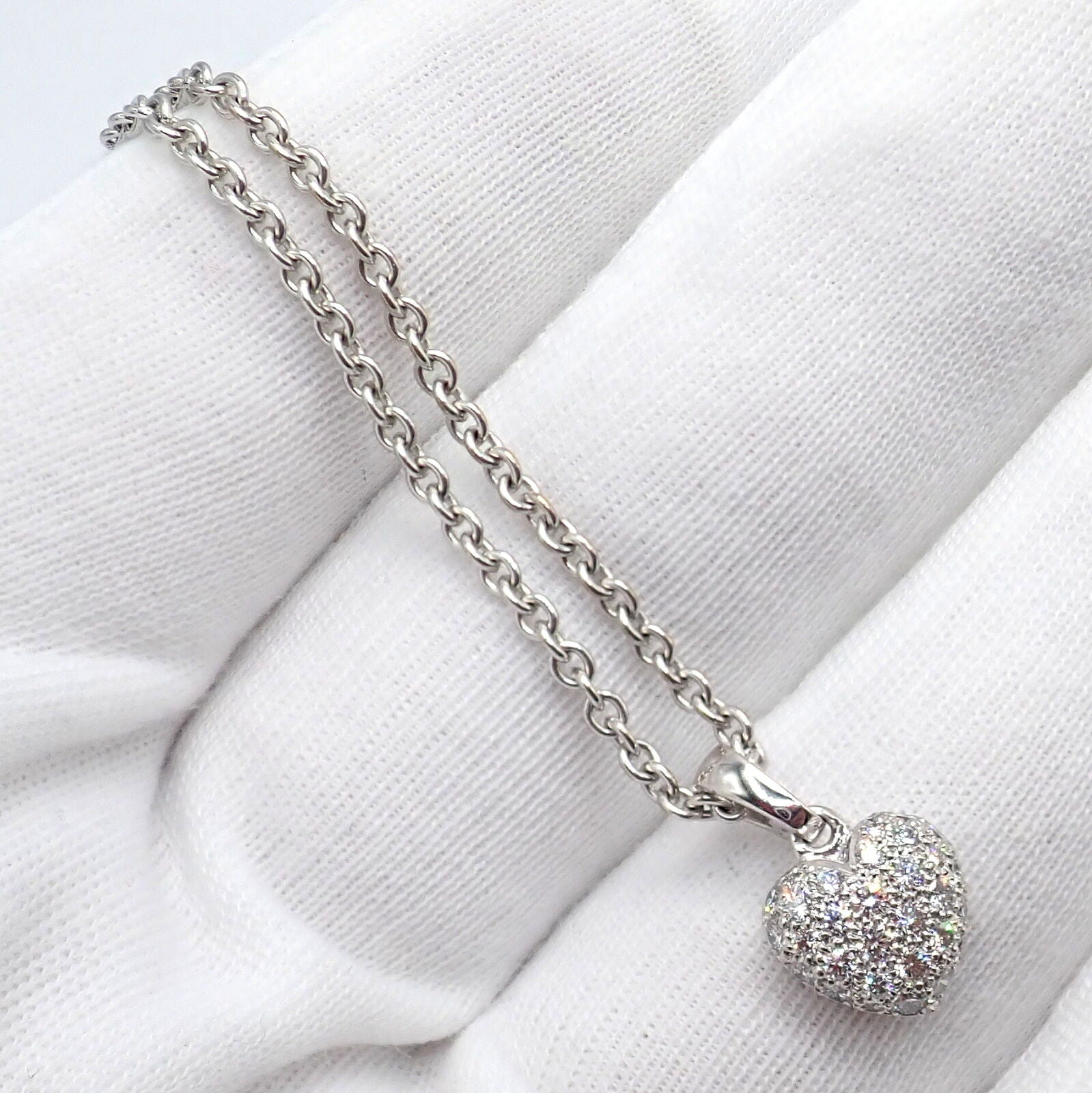 Authentic Cartier 18k White Gold Diamond Paved Heart Pendant