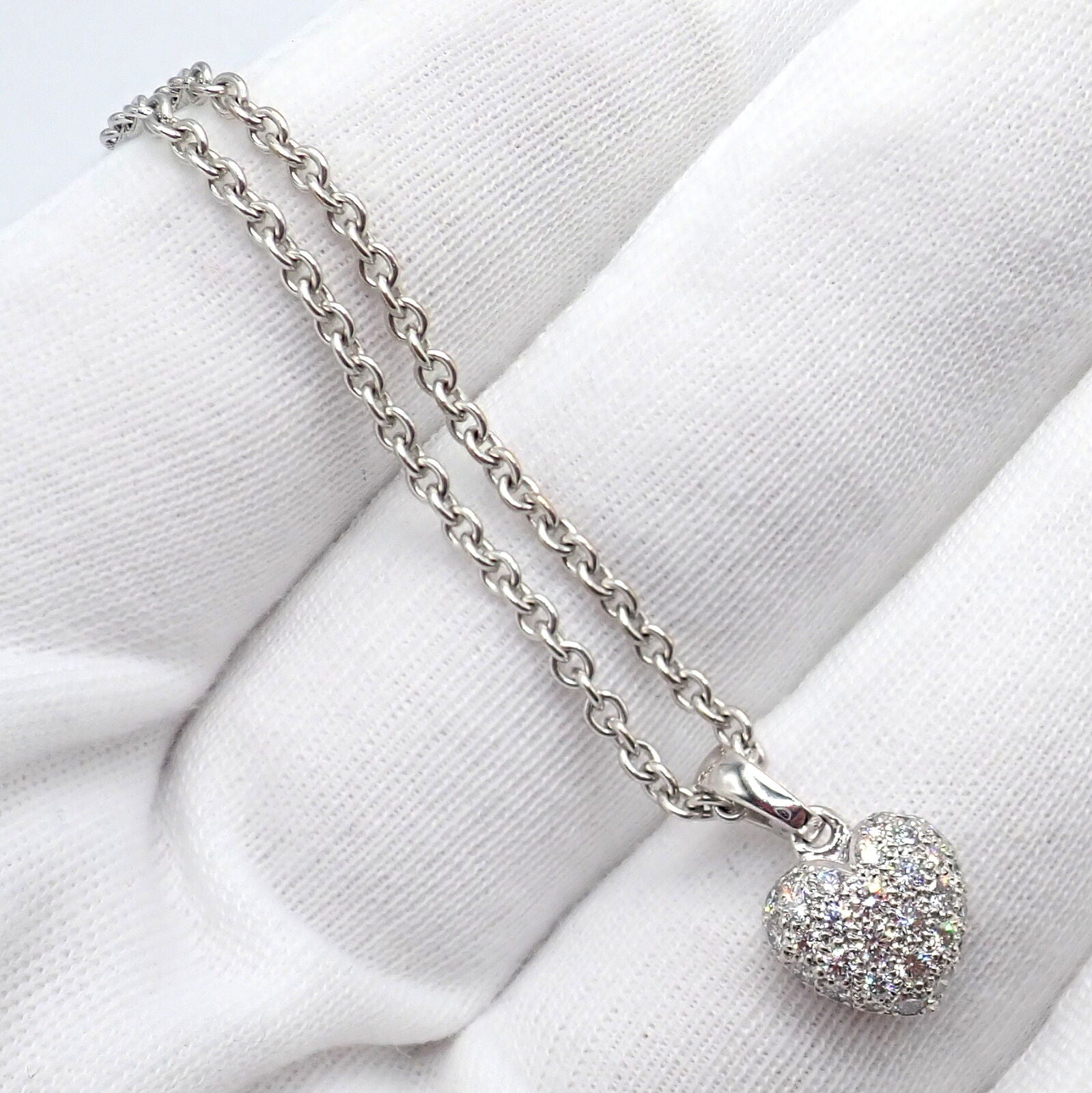 Cartier 18K White Gold Diamond Pavé Small Heart Pendant Necklace