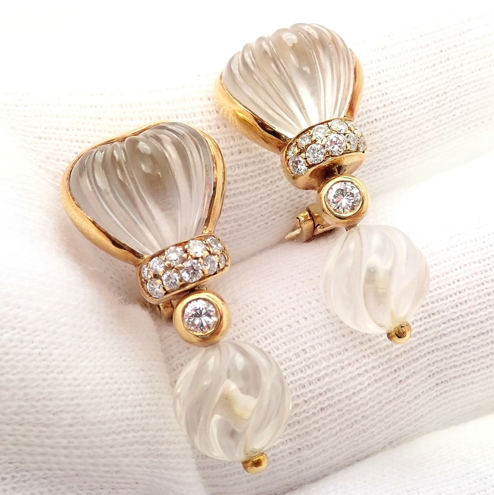 Boucheron Jewelry & Watches:Fine Jewelry:Earrings Authentic! Boucheron Paris 18k Yellow Gold 0.60ct Diamond Rock Crystal Earrings