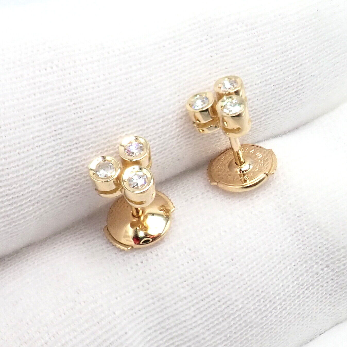 Cartier Jewelry & Watches:Fine Jewelry:Earrings Authentic! Cartier 18k Yellow Gold 3 Diamond Stud Earrings