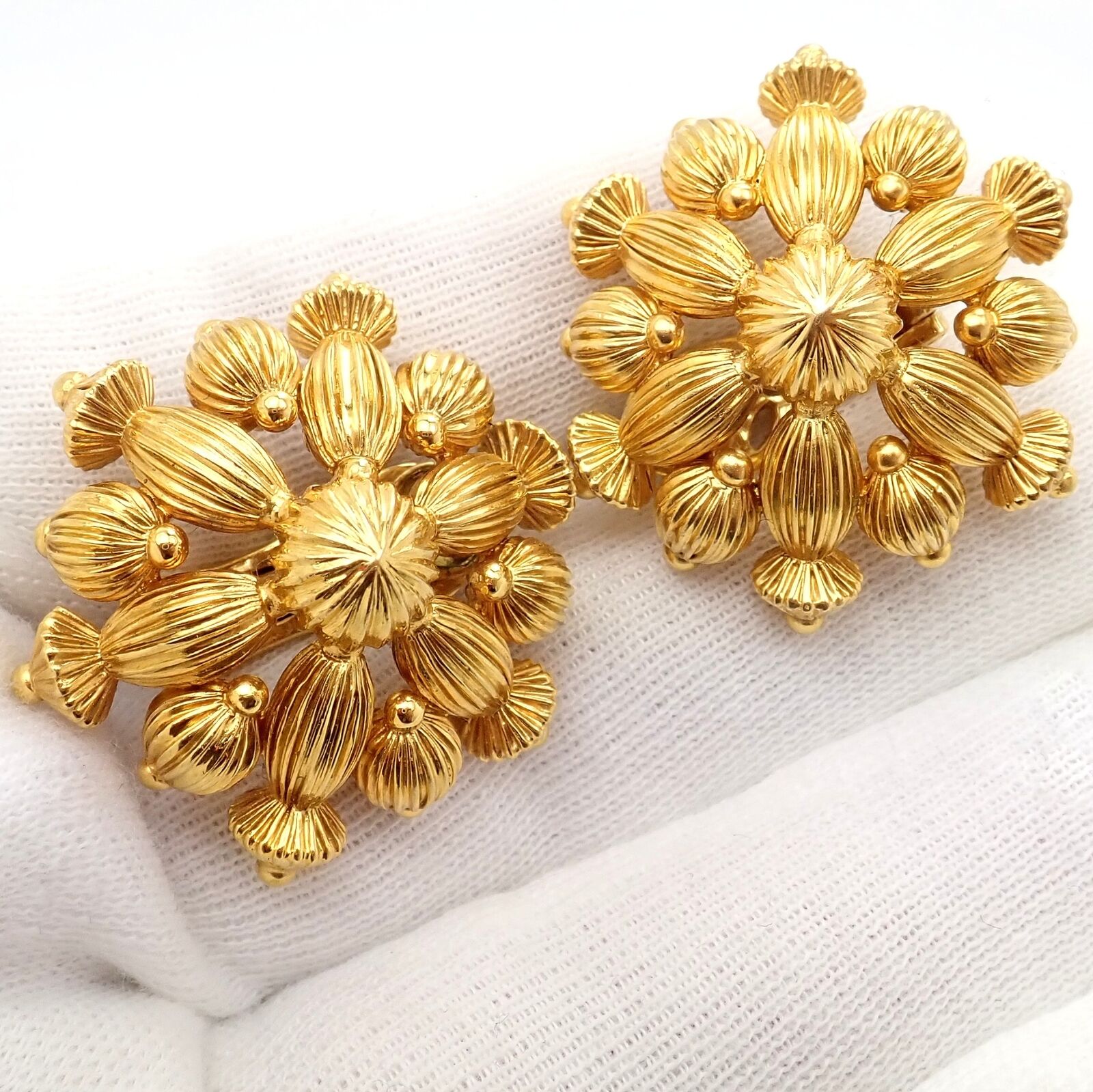 Lalaounis Jewelry & Watches:Vintage & Antique Jewelry:Earrings Vintage Estate Ilias Lalaounis 18k Yellow Gold Carved Bead Ball Earrings
