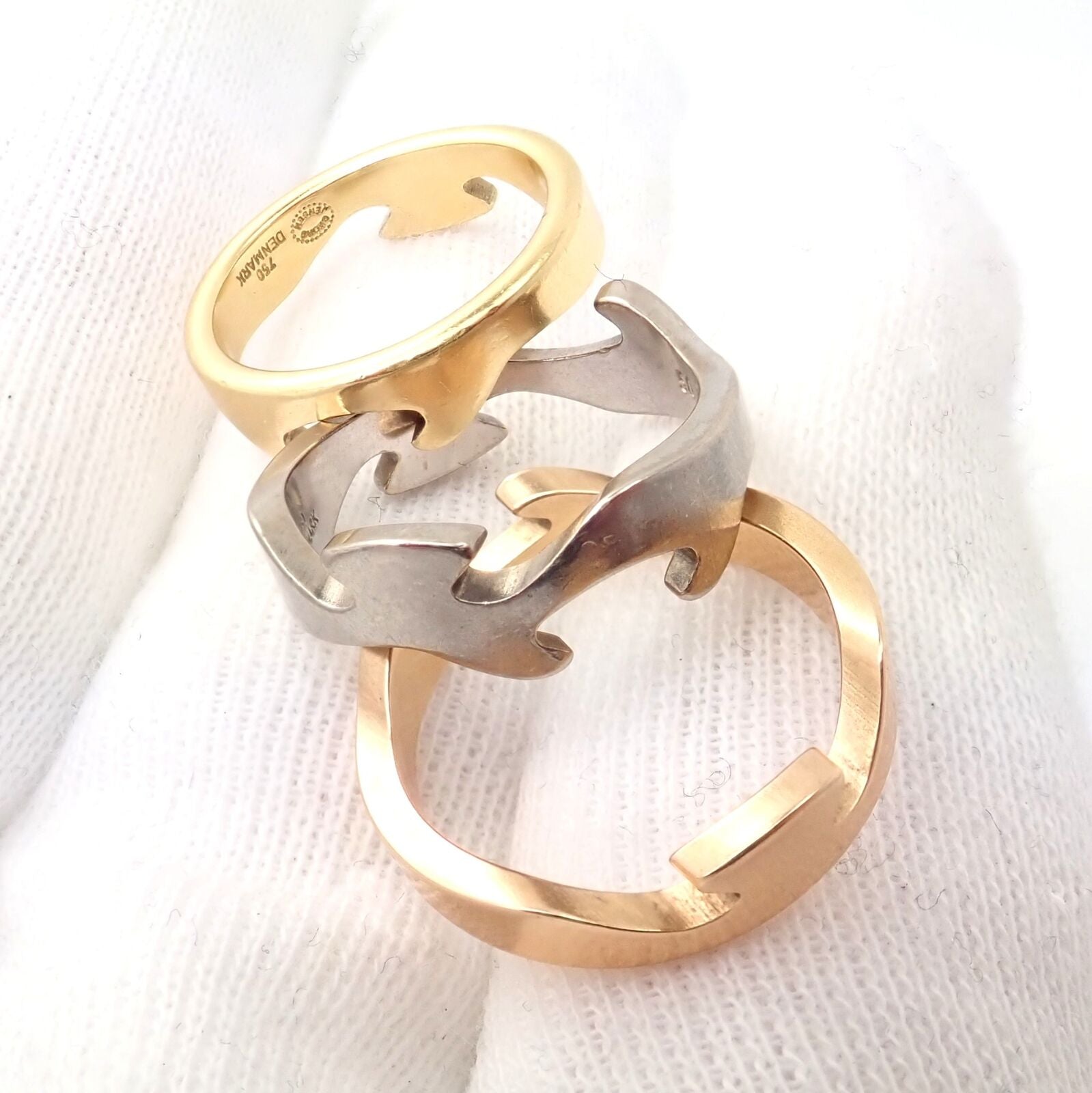Georg Jensen Jewelry & Watches:Fine Jewelry:Rings Rare Georg Jensen by Nina Koppel 18K Tricolor Gold Puzzle Ring Set sz 6 1970s