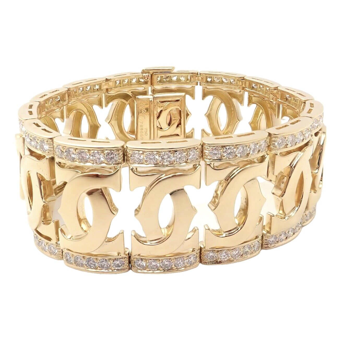 Cartier Jewelry & Watches:Fine Jewelry:Bracelets & Charms Rare! Authentic Cartier 18k Yellow Gold Diamond Double C Wide Link Bracelet