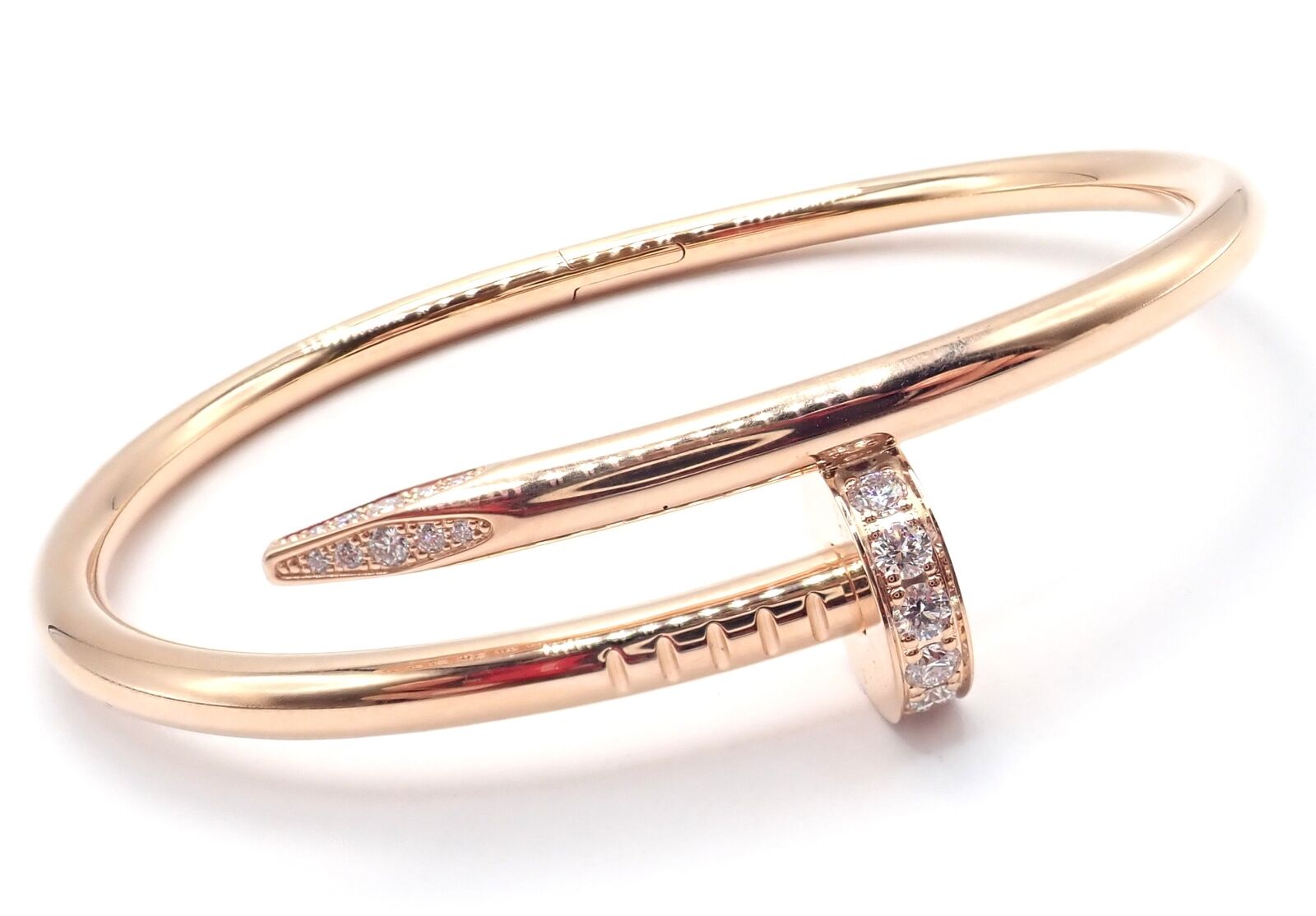 Cartier Juste un Clou 18k Pink Gold and Pave Diamond Bracelet Size 18