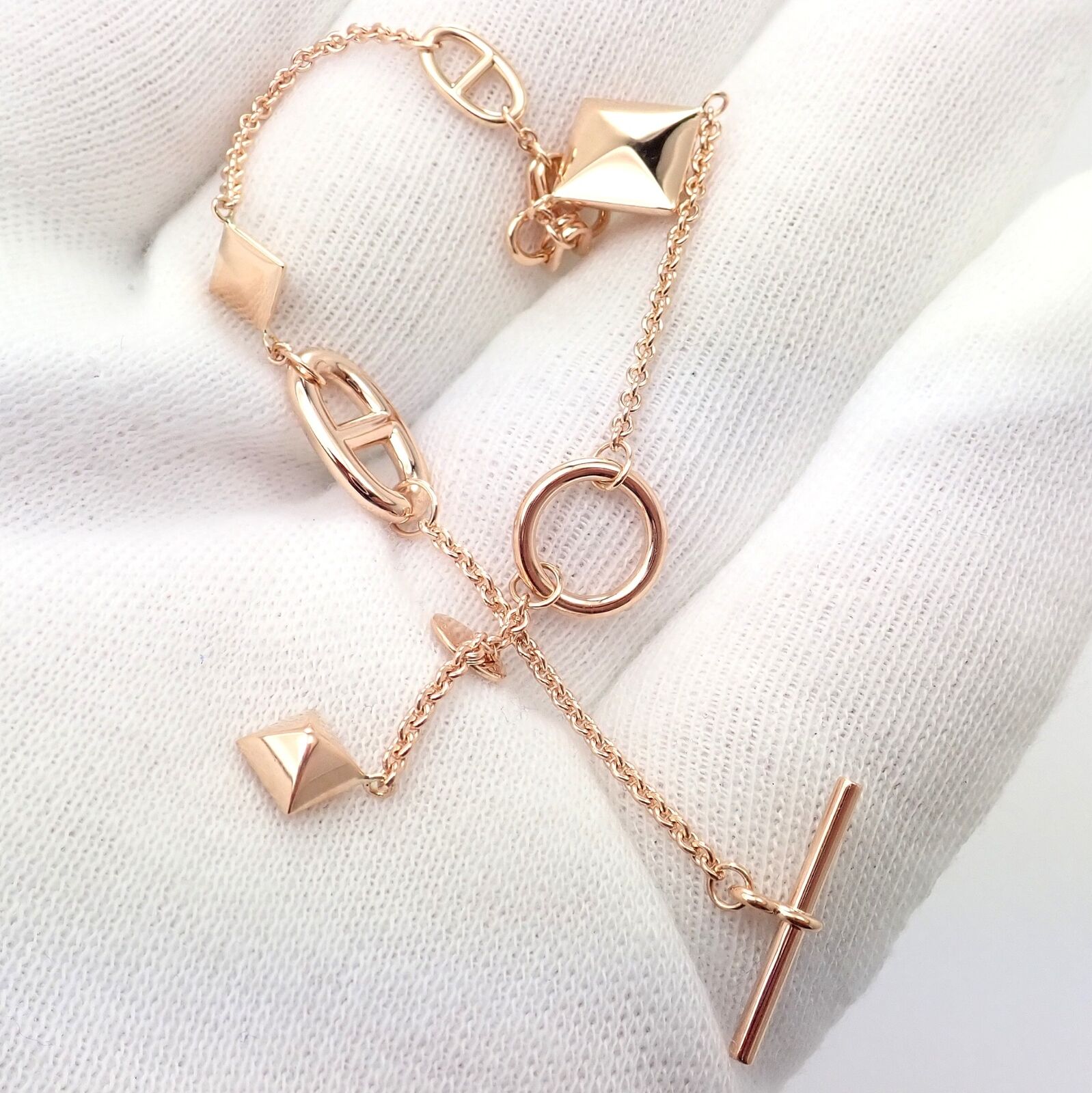 Hermes Jewelry & Watches:Fine Jewelry:Bracelets & Charms Authentic! Hermes 18k Rose Gold Signature Iconic Logos Link Toggle Bracelet
