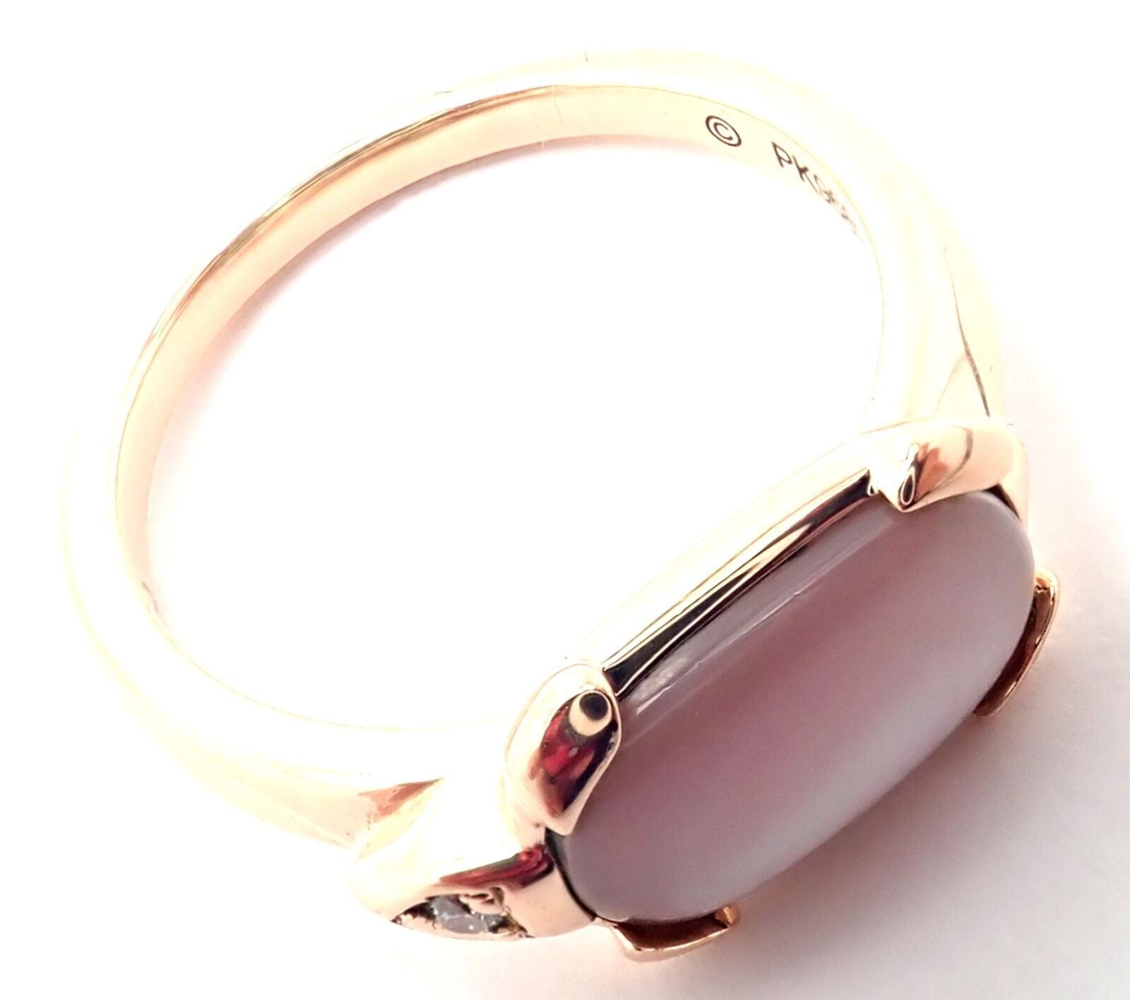 Authentic! Cartier Tortue 18k Rose Gold Diamond Mother Of Pearl Ring