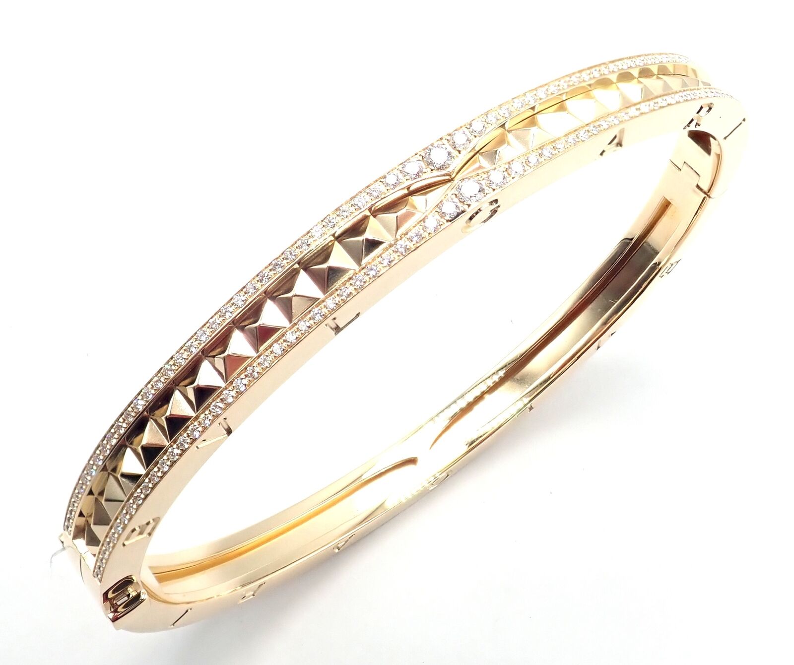 Authentic! Bulgari Bvlgari B.Zero1 Rock 18k Yellow Gold Diamond Bangle