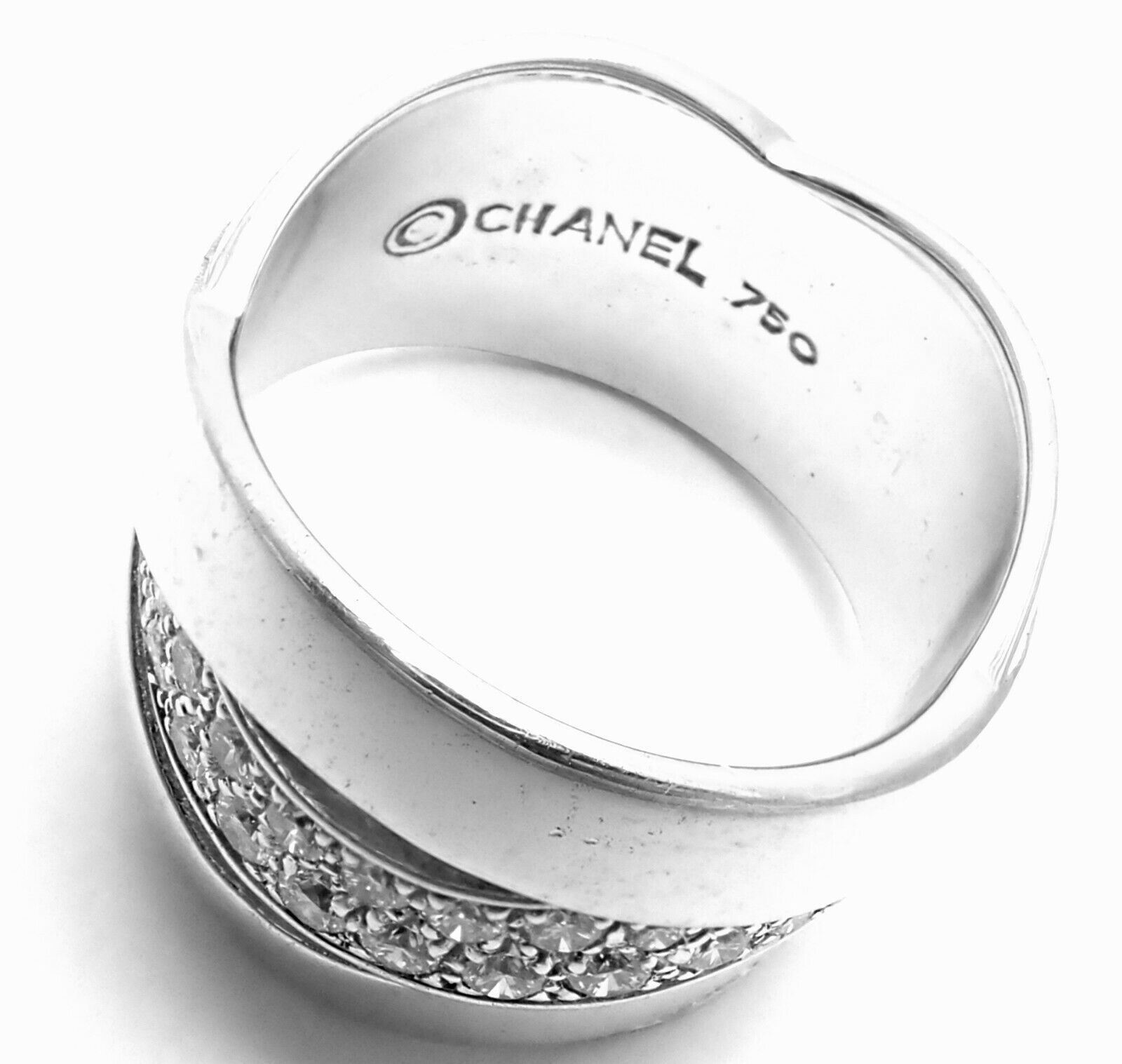 Rare! Authentic! Chanel 18k White Gold Diamond Wide Band Ring