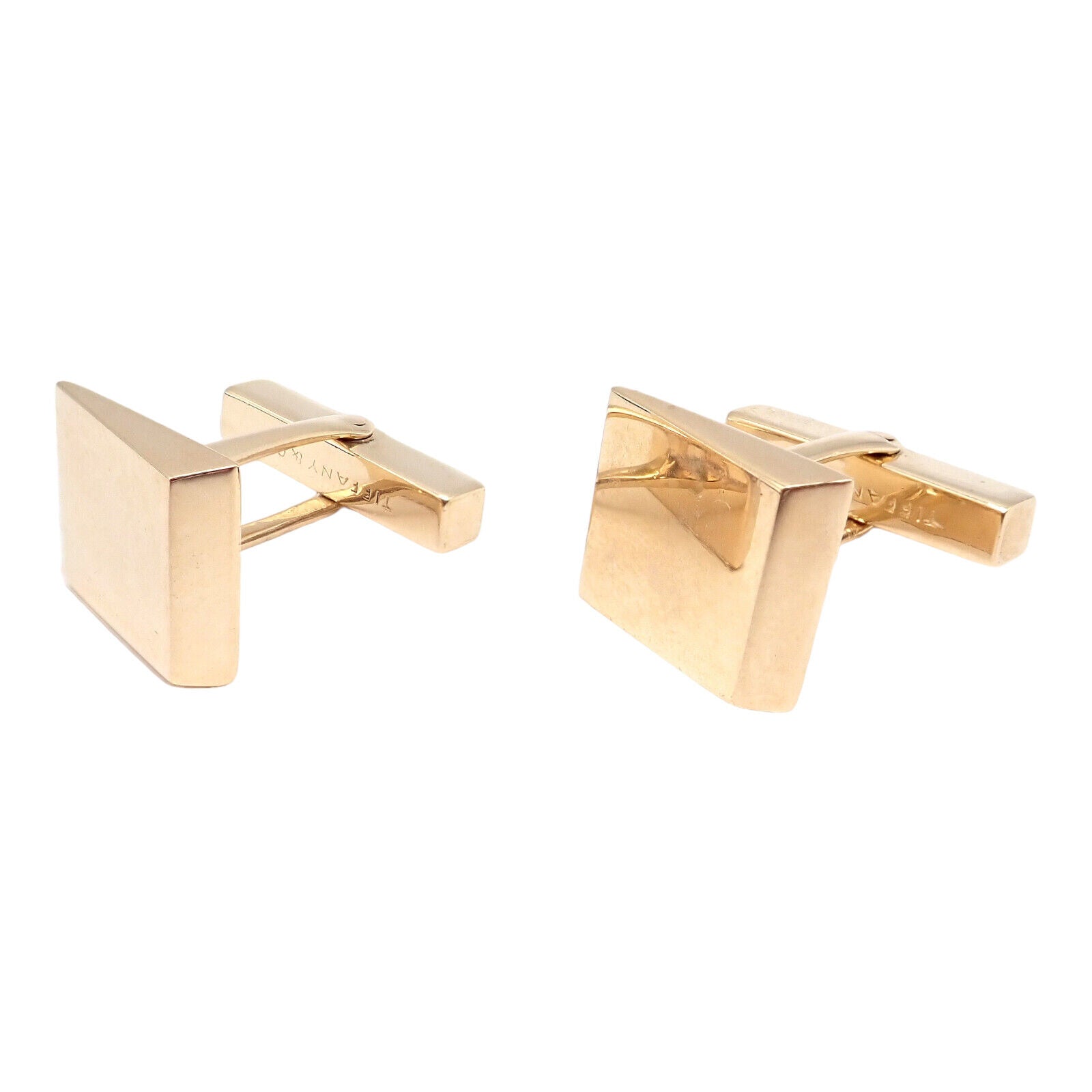 Vintage Authentic! Tiffany & Co 14k Yellow Gold Square Angled Cufflink