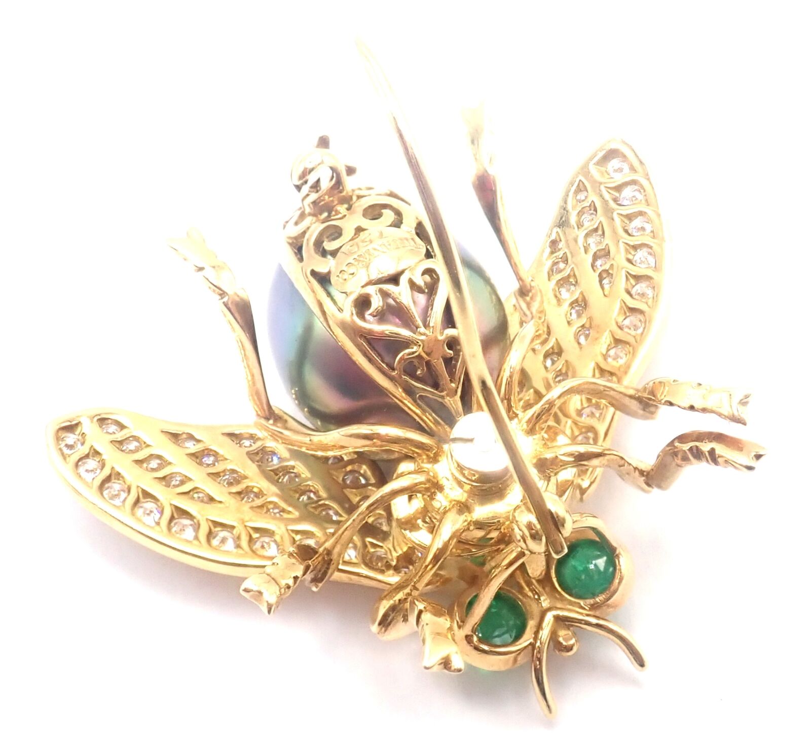 Tiffany & Co. Jewelry & Watches:Fine Jewelry:Brooches & Pins Tiffany & Co 18k Gold Diamond Tahitian Pearl Tanzanite Emerald Fly Pin Brooch