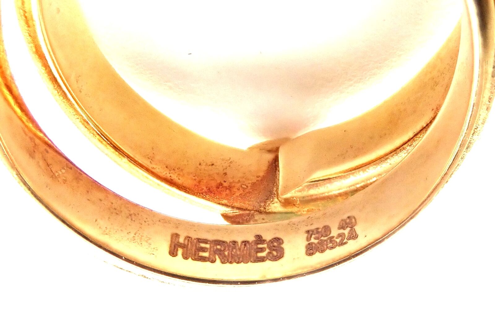 Authentic! Hermes 18K Yellow Gold Buckle Double Row Band Ring